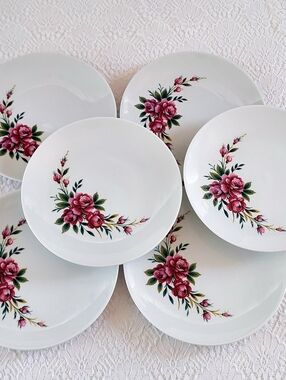 1960s Schumann Bavaria Pink Rose Porcelain Salad Plates Set of 6